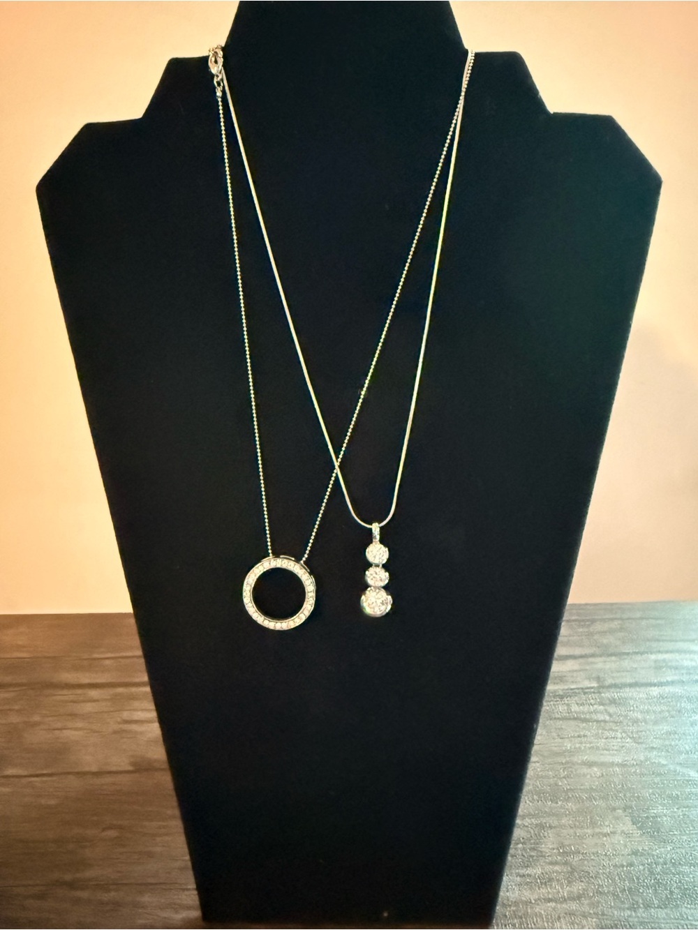 Two Elegant Pendant Necklaces - Sparkling Circle & Triple Drop